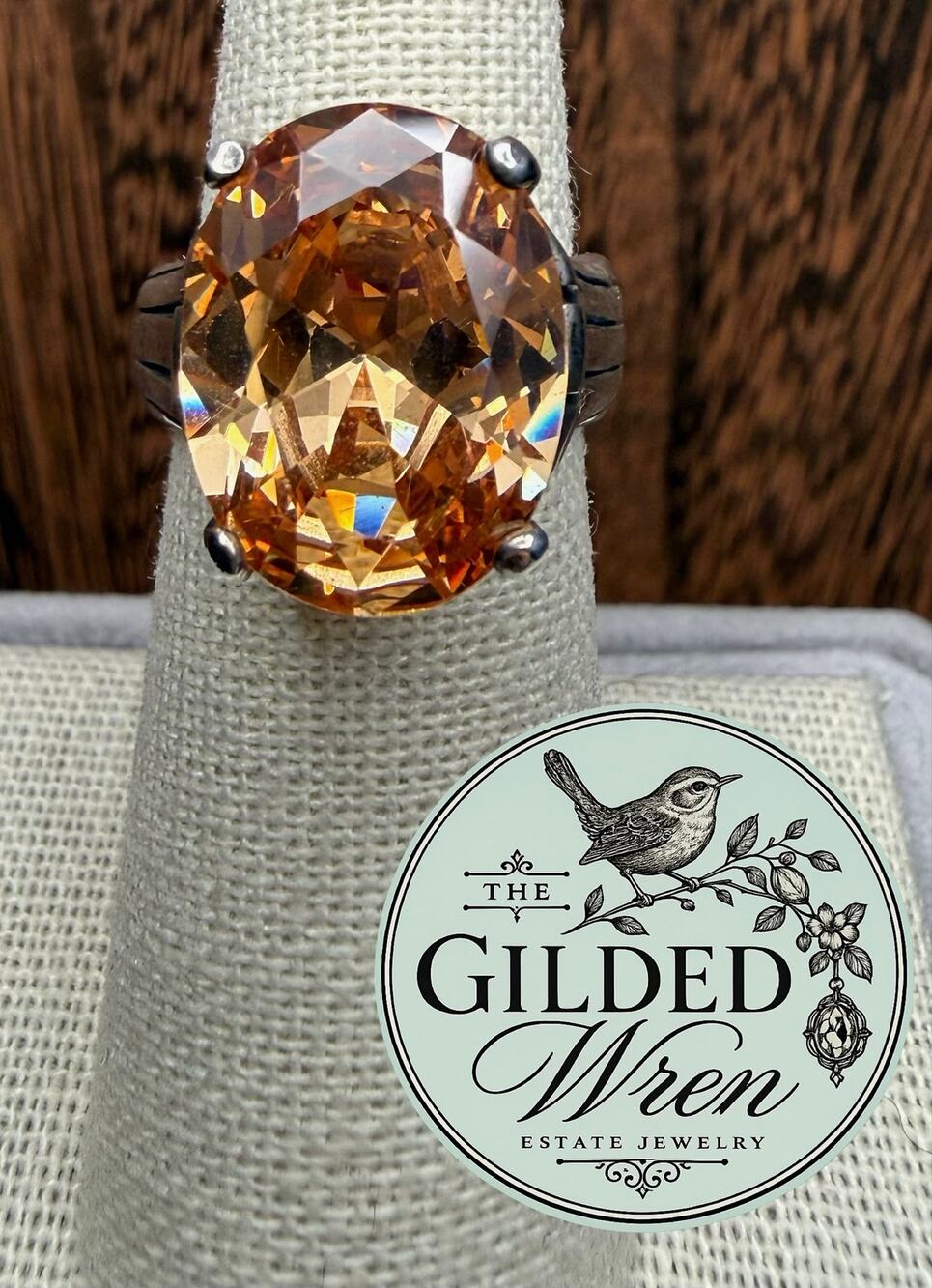 Silpada R1318 Sterling Silver Champagne CZ Oval Statement Ring Size 5.5
